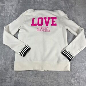 Victoria's Secret‎ Love Angel White Full Zip Up Hoodie Jacket Small Cute Stripes